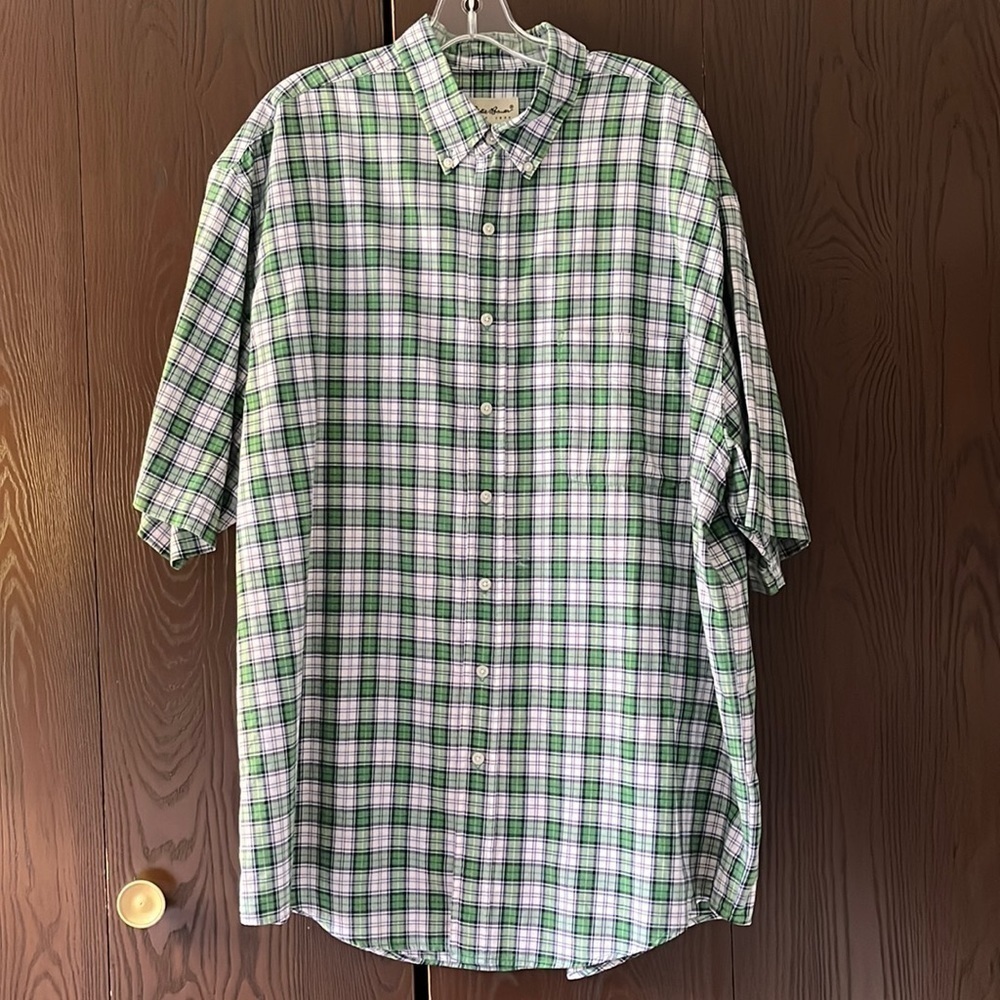 Eddie Bauer short sleeved, plaid shirt. Size XL Tall.